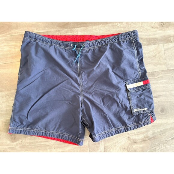 Vintage Tommy Hilfiger Mens Blue 3 Pockets Y2K Swimming Trunk Short Size X-Large - Picture 1 of 12